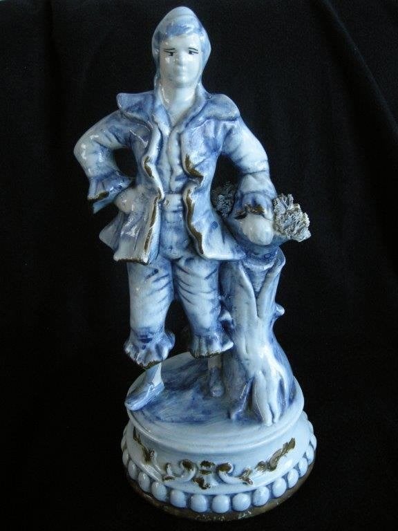 Mooi oud groot pruisen barok beeld blauw wit met goud 40 cm, Ophalen of Verzenden