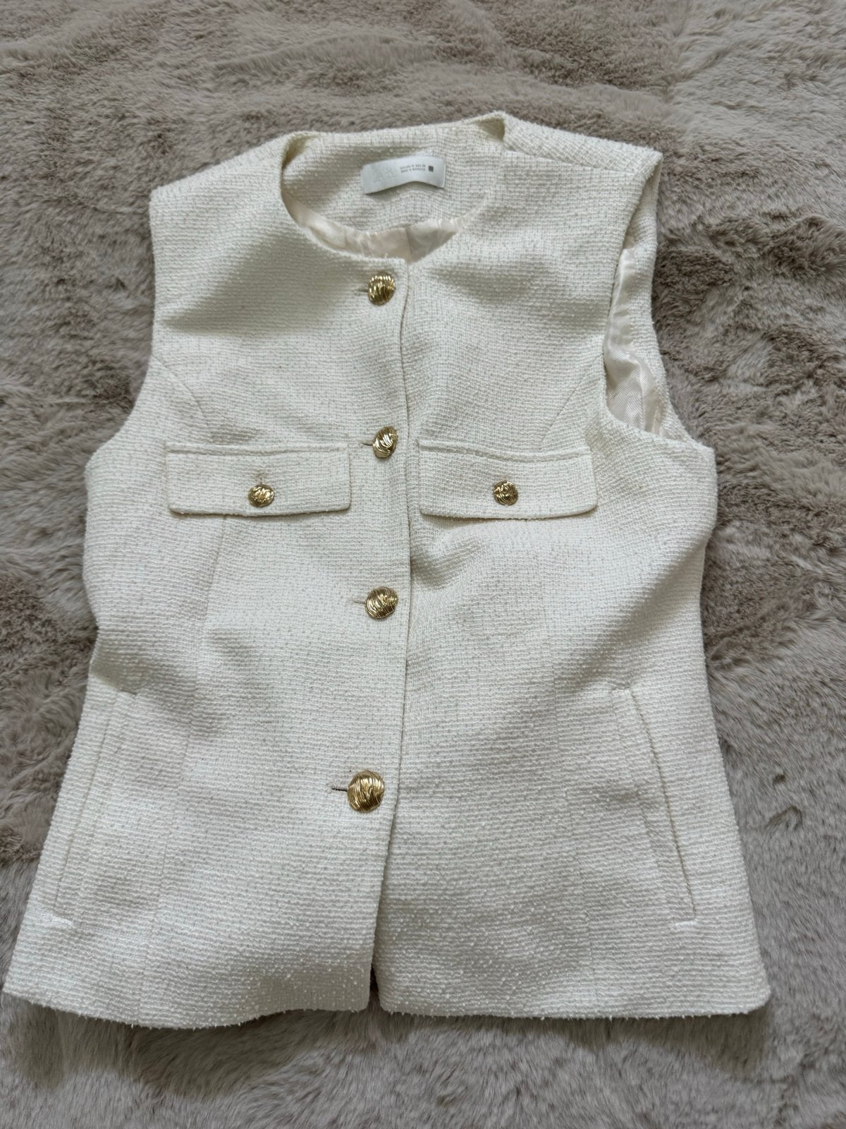 Zara Witte Tweed Gilet met Gouden Knopen - Maat M, Ophalen of Verzenden, Zo goed als nieuw