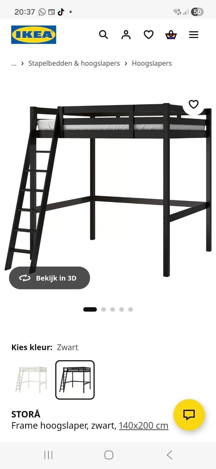Ikea Stora Hoogslaper 140200 inclusief Matras, Huis en Inrichting, Slaapkamer | Stapelbedden en Hoogslapers, Ophalen, Hoogslaper