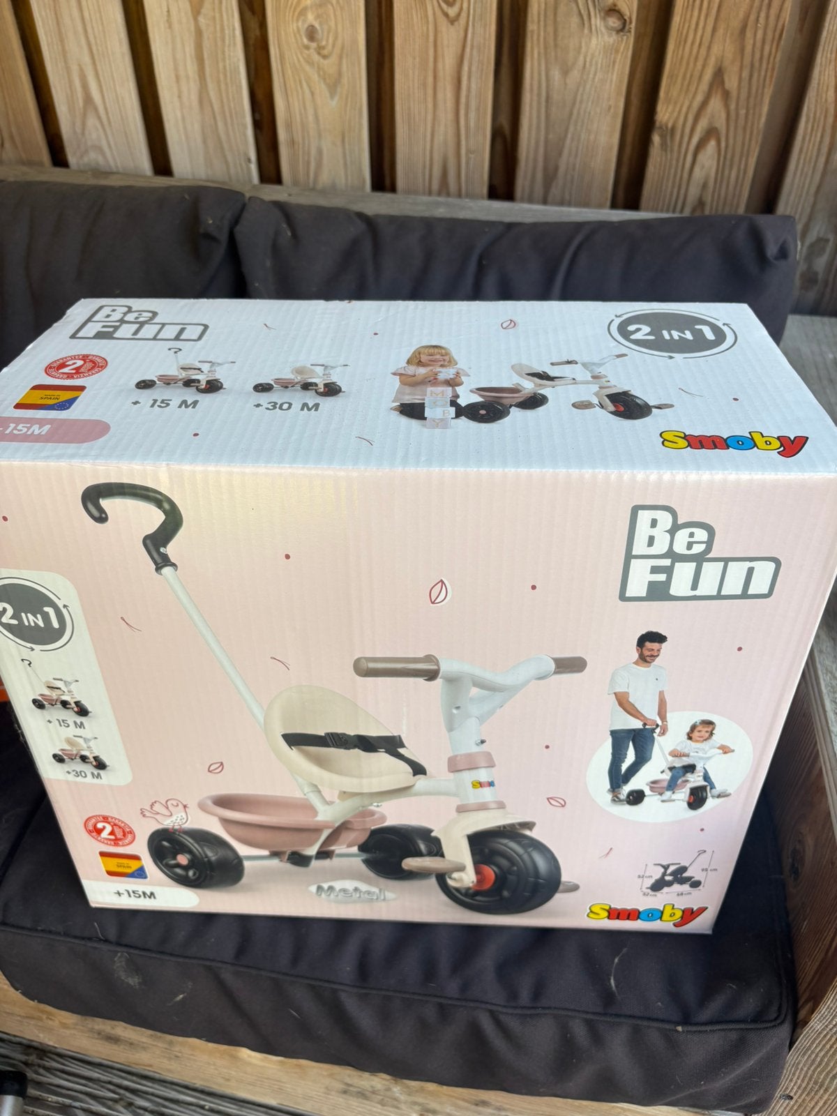 Smoby Be fun Driewieler, Ophalen, Nieuw, Terugtraprem, Duwstang