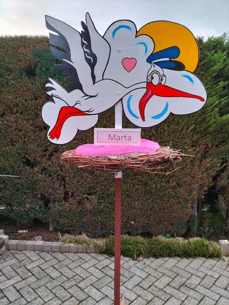 Geboorteborden voor jongen of meisje of ooievaar op nest., Ophalen, Nieuw, Geboortebord