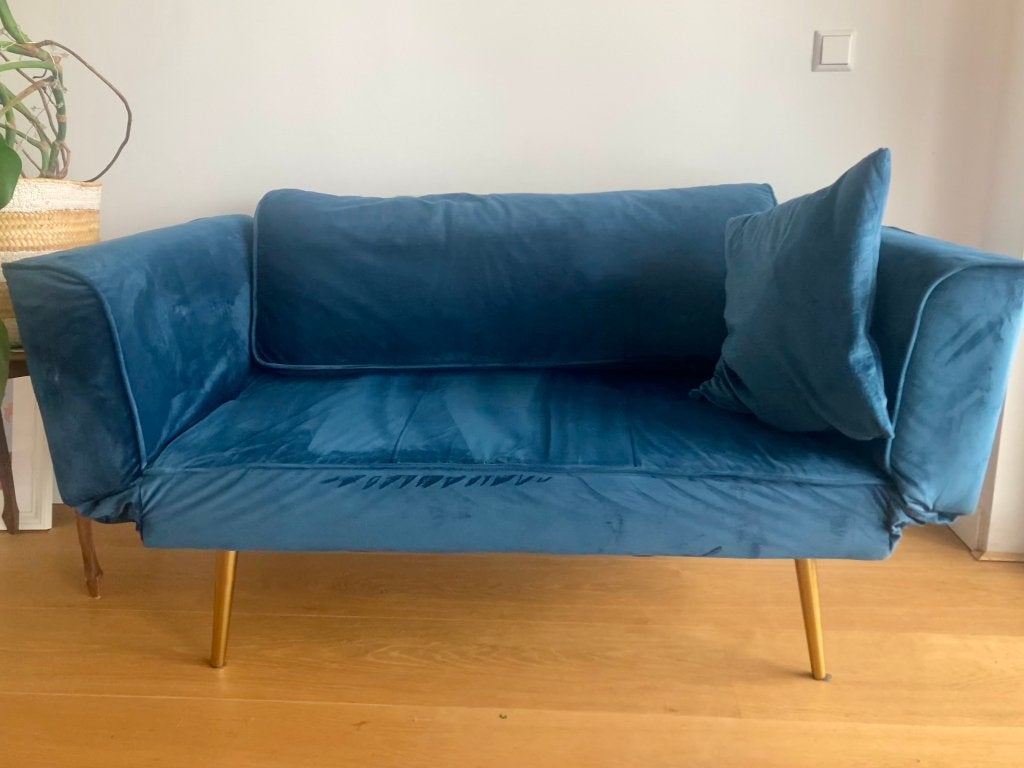 Stijlvolle blauwe slaapbank / daybed, Ophalen, Modern, Scandinavisch, 150 tot 200 cm, Tweepersoons