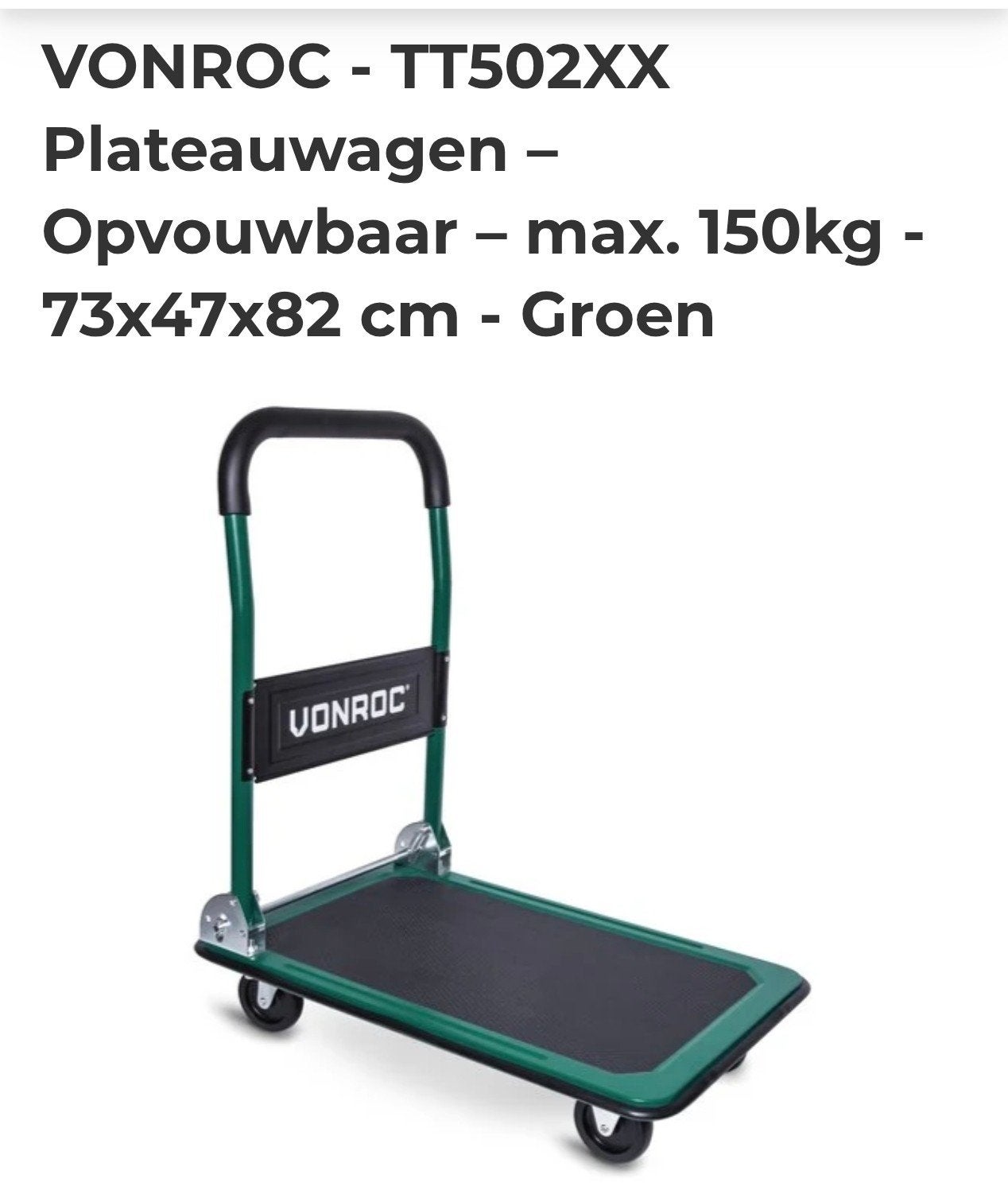 2x VONROC Opvouwbare Plateauwagens - 150kg - Groen, 100 liter of meer, Ophalen, Nieuw, Transportkar