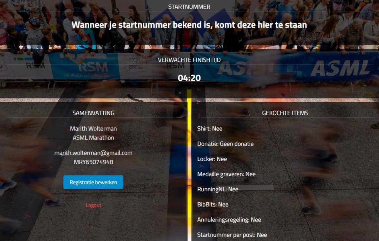 Kaartje hele ASML marathon Eindhoven te koop, Eén persoon