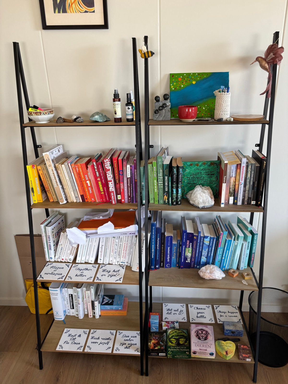 Moderne Boekenkast met Zwart Metalen Frame en Houten Planken, Ophalen, Met plank(en), 50 tot 100 cm, Zo goed als nieuw