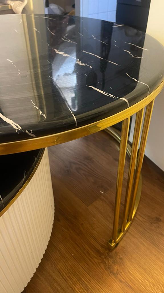 Luxe Salontafel Set - Zwart Marmerlook & Goud, Huis en Inrichting, Tafels | Salontafels, Ophalen, Gebruikt, Rond, 50 tot 100 cm