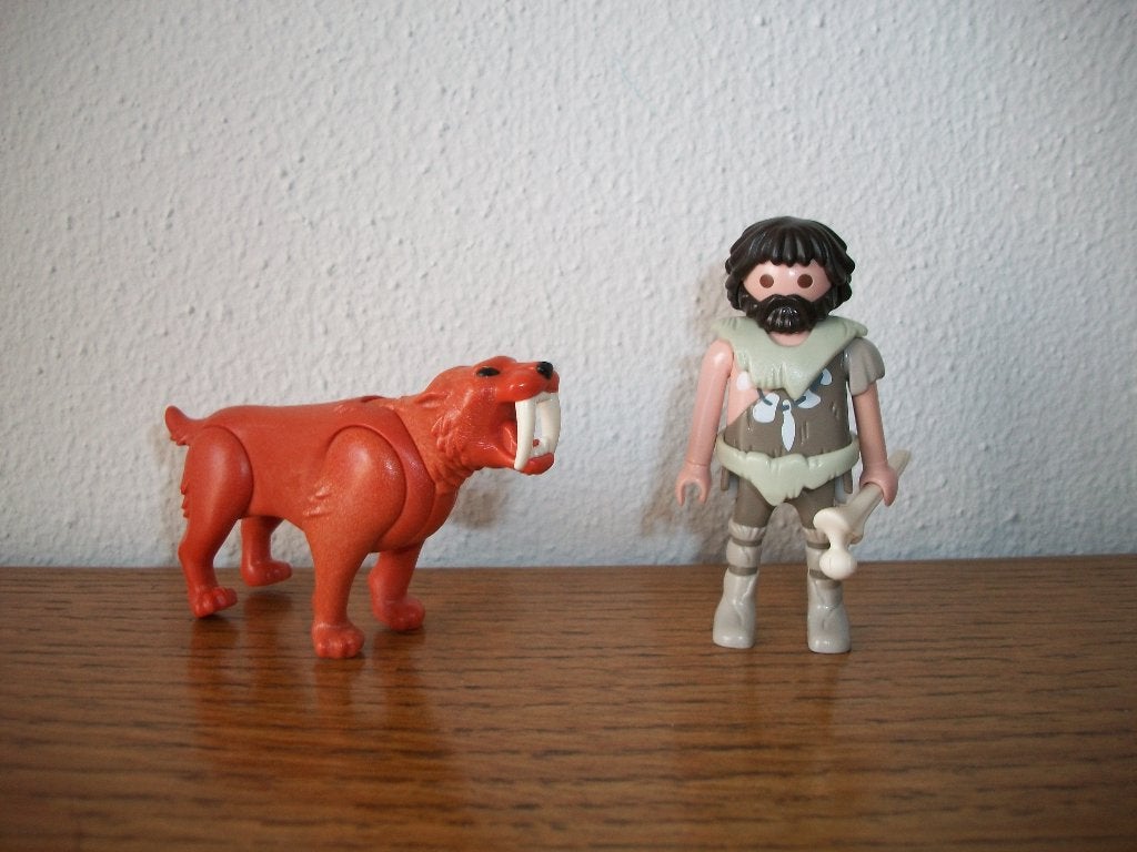 Neandertaler met sabeltandtijger / oertijd / prehistorie, Complete set, Nieuw, Figuren, Historisch