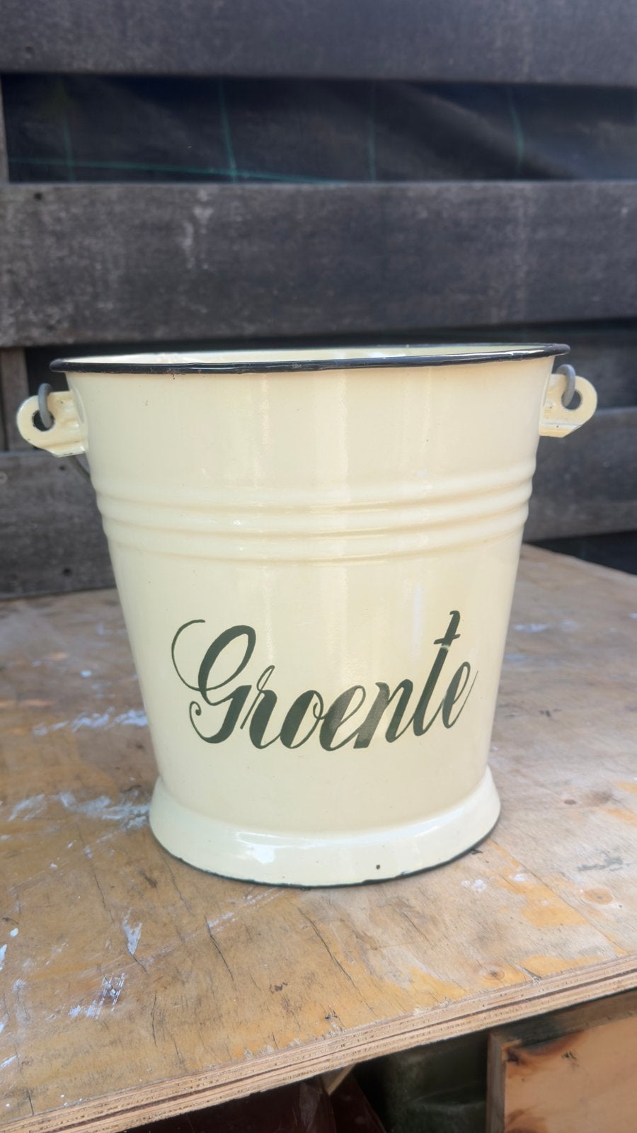 Vintage emaille emmer 'Groente' - Grootmoederstijd, Antiek en Kunst, Antiek | Emaille, Ophalen of Verzenden