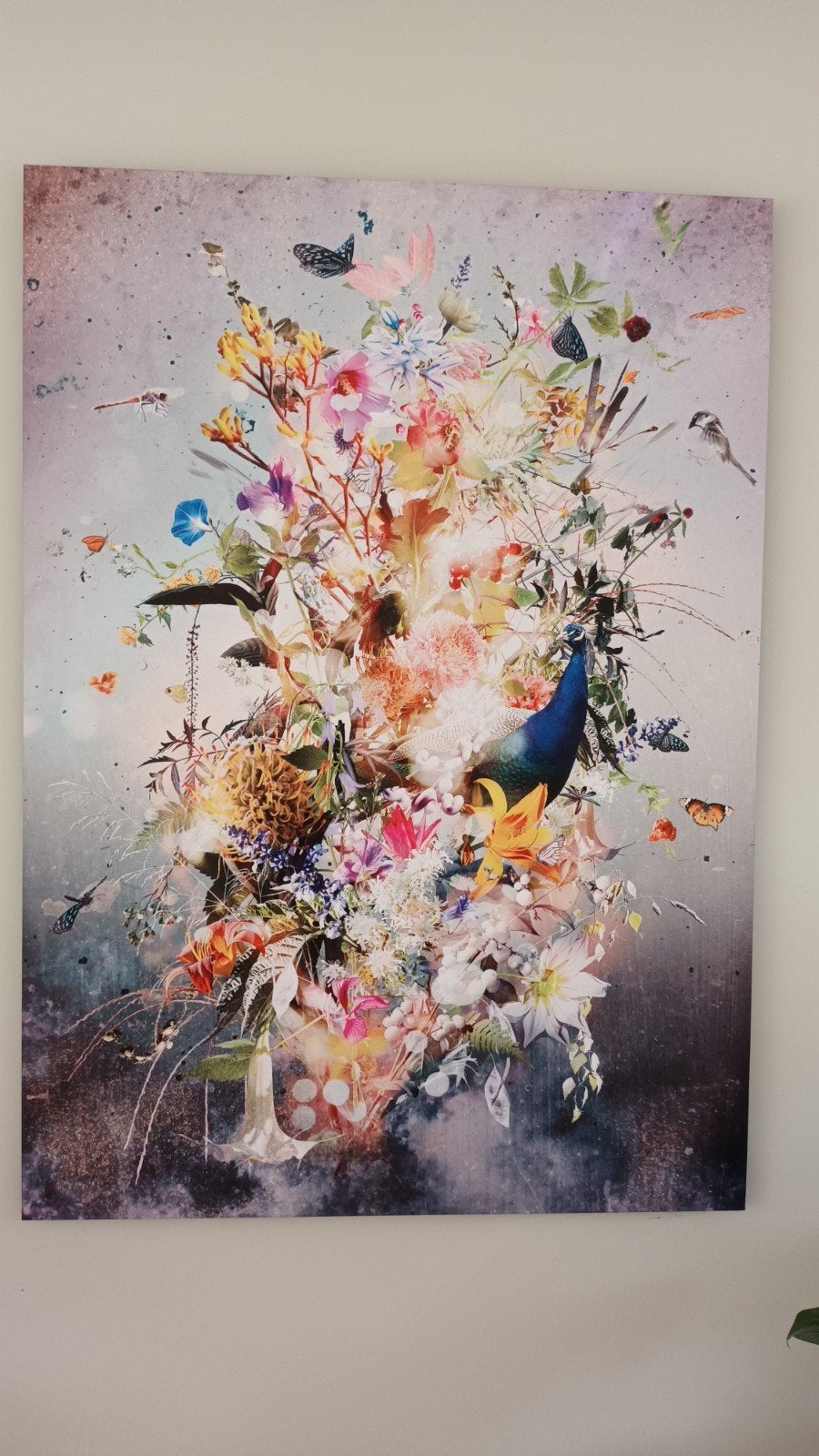 Schilderij pauw met bloemen, Antiek en Kunst, Ophalen