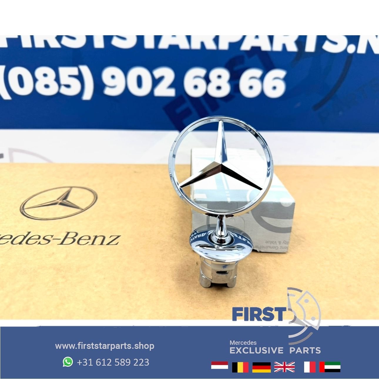 Mercedes STAANDE STER CHROOM motorkap logo embleem METAAL AM, Gebruikt, -, Ophalen of Verzenden, -