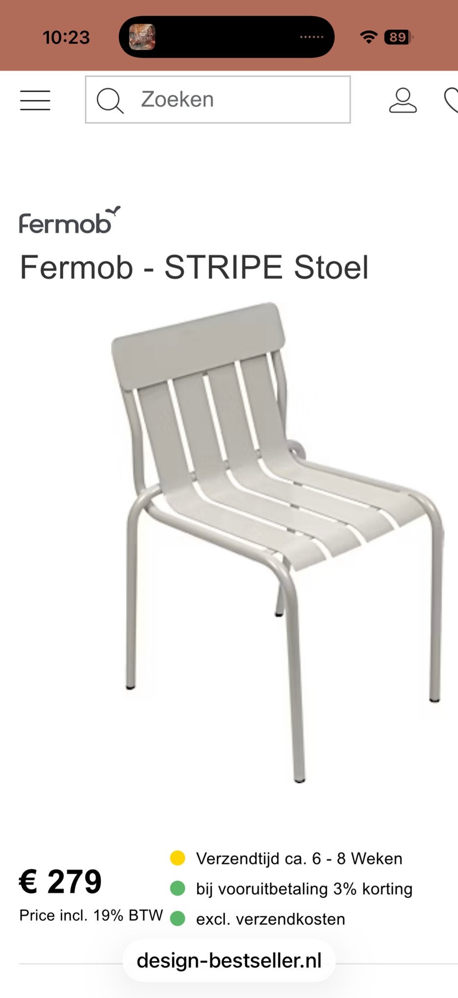 Twee Fermob Stripe stoelen clay grey - Zo goed als nieuw, Tuin en Terras, Ophalen, Zo goed als nieuw, Metaal
