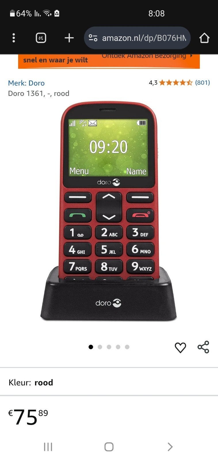 Doro 1361 Seniorentelefoon - Nieuw in doos voor oude mensen, Telecommunicatie, Nieuw, Ophalen of Verzenden, Minder dan 3 megapixel