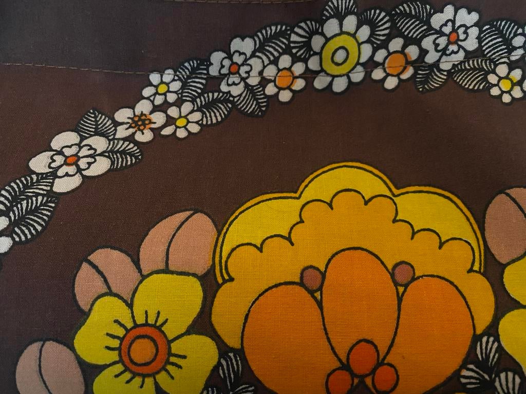 Vintage Bloemenprint Breitas  - Bruin met Oranje/Geel, Ophalen of Verzenden, Gebruikt, Bruin, Handtas