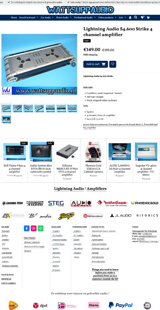 Lightning Audio S4.600 STRIKE 4 kanaals versterker, Auto diversen, Autospeakers, Gebruikt, ., Ophalen of Verzenden, .