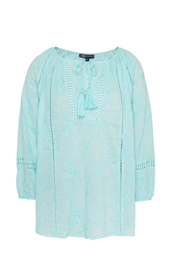Didi top/blouse met borduursel licht turquoise, Maat 42/44 (L), Didi, Zo goed als nieuw, Lange mouw