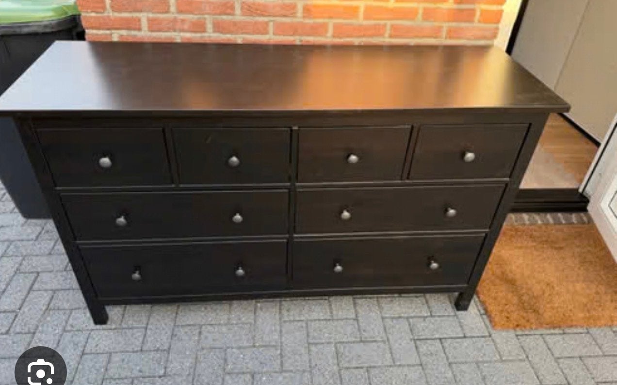 Donkerbruine ladekast met 8 laden hemnes ikea, Ophalen, 100 tot 150 cm, 5 laden of meer, Zo goed als nieuw