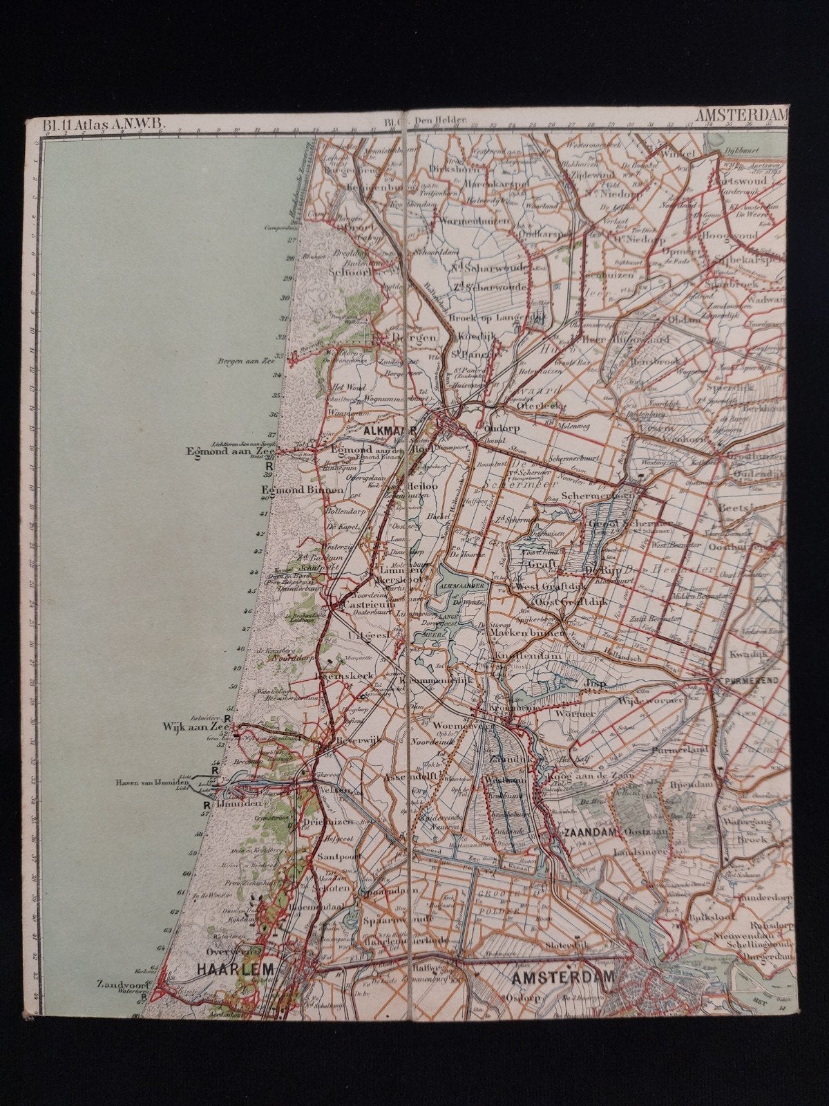 11 / AMSTERDAM en omgeving plattegrond ANWB uit 1920, Gelezen, ANWB, Ophalen of Verzenden, Landkaart