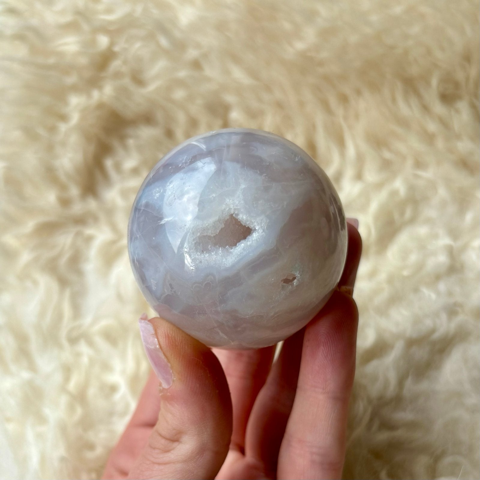 Witte Pluim Agaat Bol - 5cm x 5cm, Verzenden, Mineraal