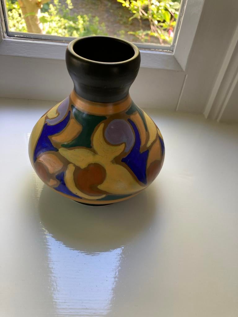 Lief Antiek Art Deco plateelvaasje Eska aarderwerk, Ophalen of Verzenden