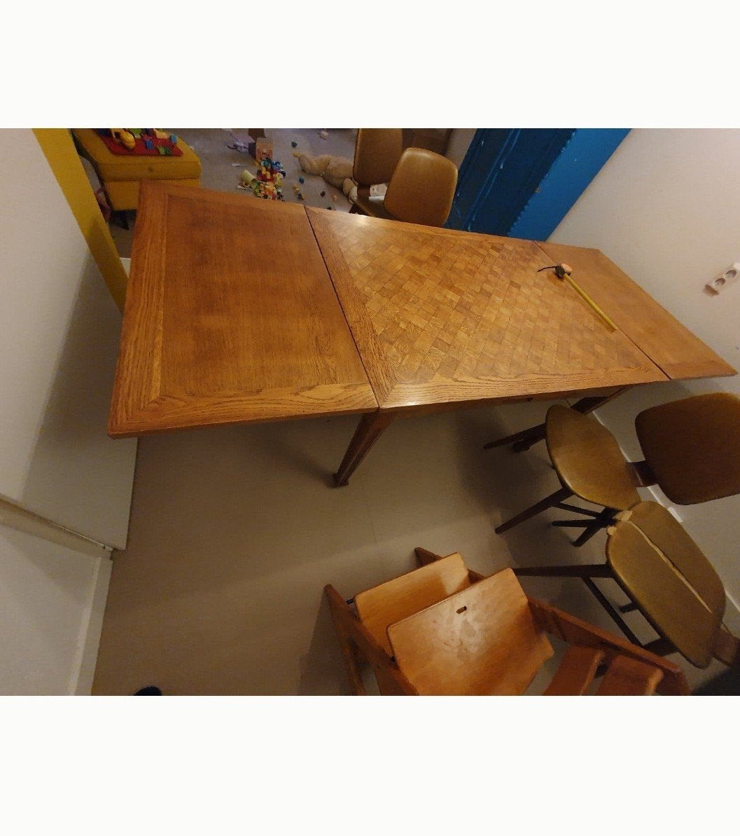 Uitschuifbare eettafel van eikenhout, Ophalen, Gebruikt, 100 tot 150 cm, Eikenhout