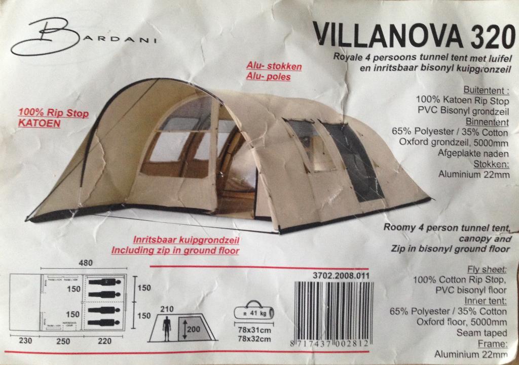 Ruime Bardani Villannova 320, Caravans en Kamperen, Tenten, Ophalen, Gebruikt, Tot en met 4
