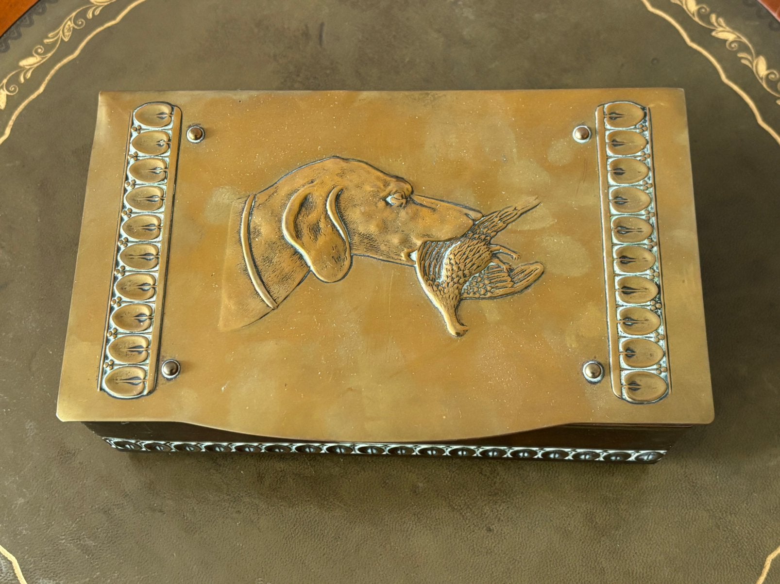 Art nouveau koperen doos met jachttafereel, Ophalen of Verzenden, Koper