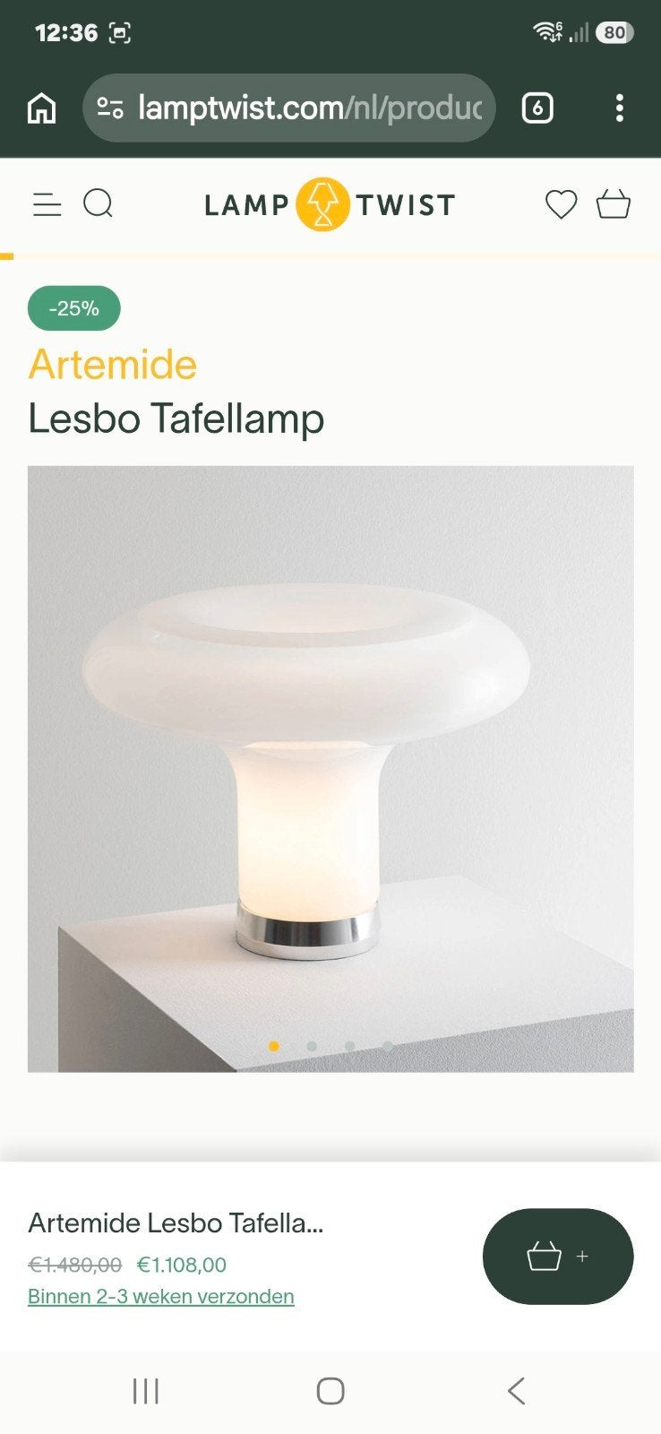 Artemide Lesbo Tafellamp - Angelo Mangiarotti Design, Ophalen, Gebruikt, Wit, E27 (groot)