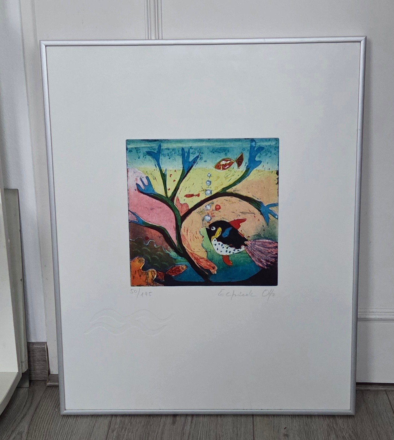 Elfriede Otto originele ets "Sterrenbeeld Vissen" 50/195, Ophalen of Verzenden, Flora en Fauna, Ets, Ingelijst