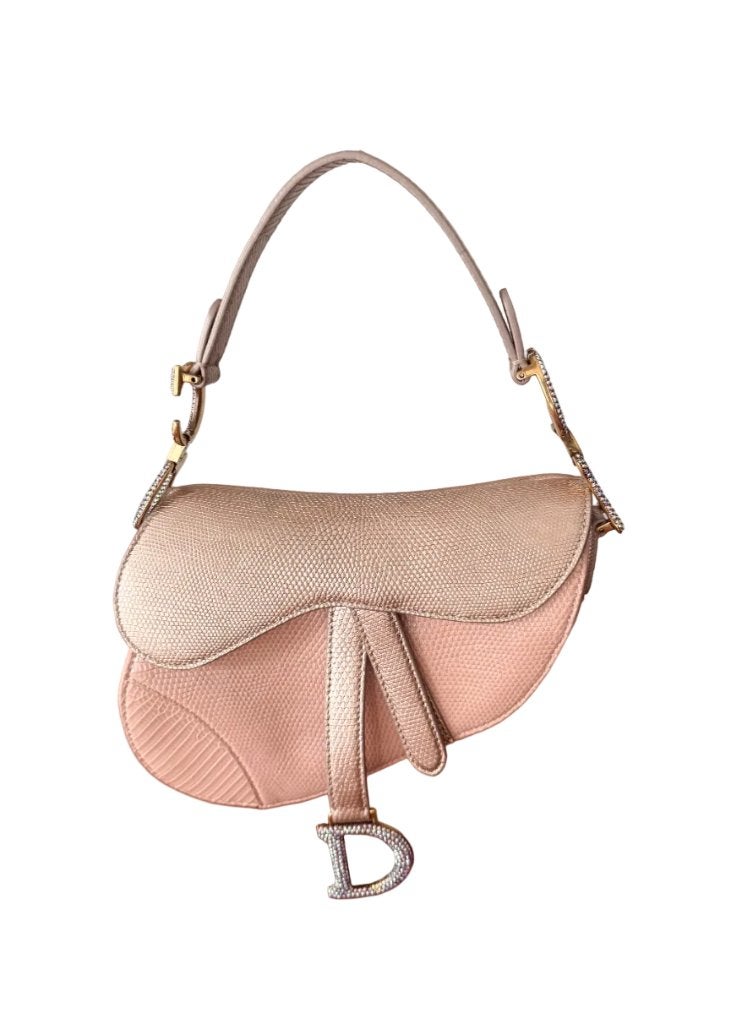 Christian Dior Mini Saddle Bag Lizard, Ophalen of Verzenden, Zo goed als nieuw, Roze, Schoudertasje