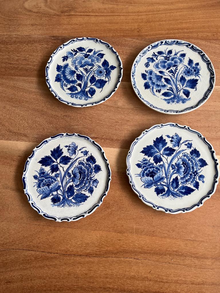4 Delfts blauwe wandbordjes 15 cm - € 100, Antiek en Kunst, Antiek | Wandborden en Tegels, Ophalen of Verzenden
