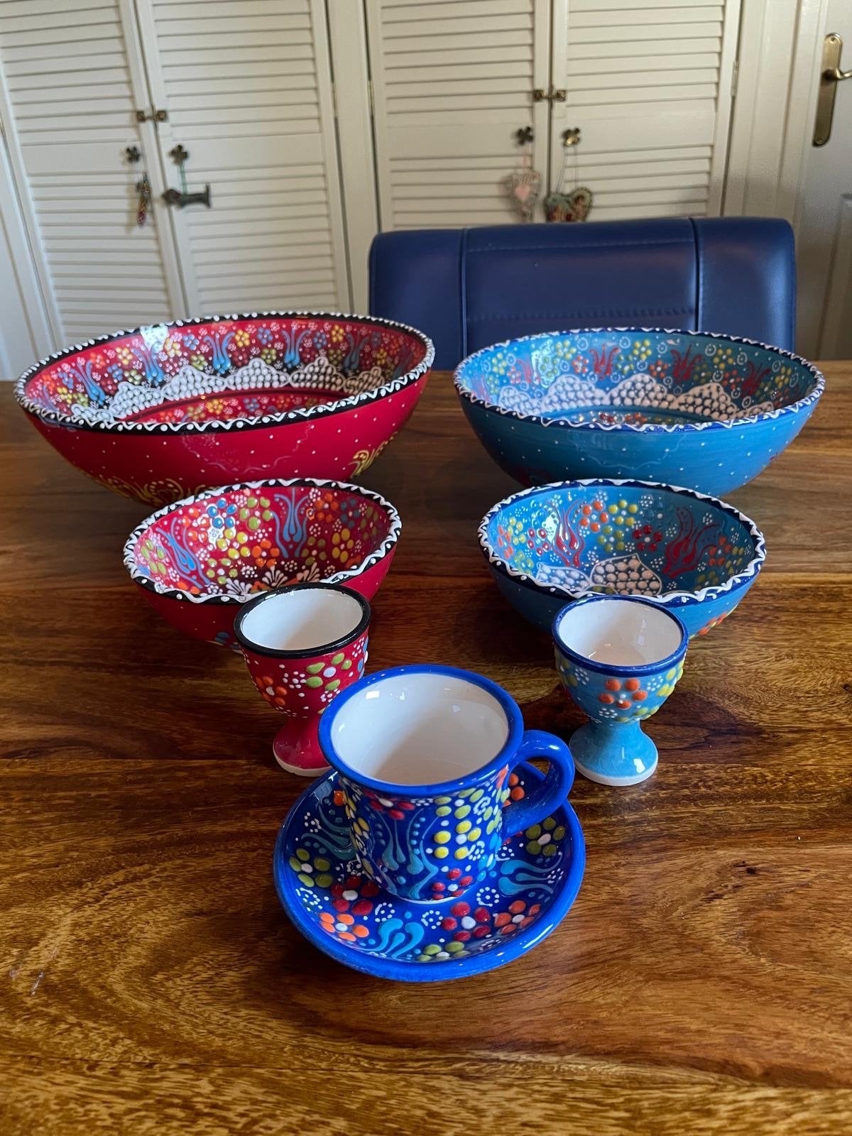 Handgemaakte Turkse Keramiek Set - Schalen en Kopjes, Ophalen of Verzenden