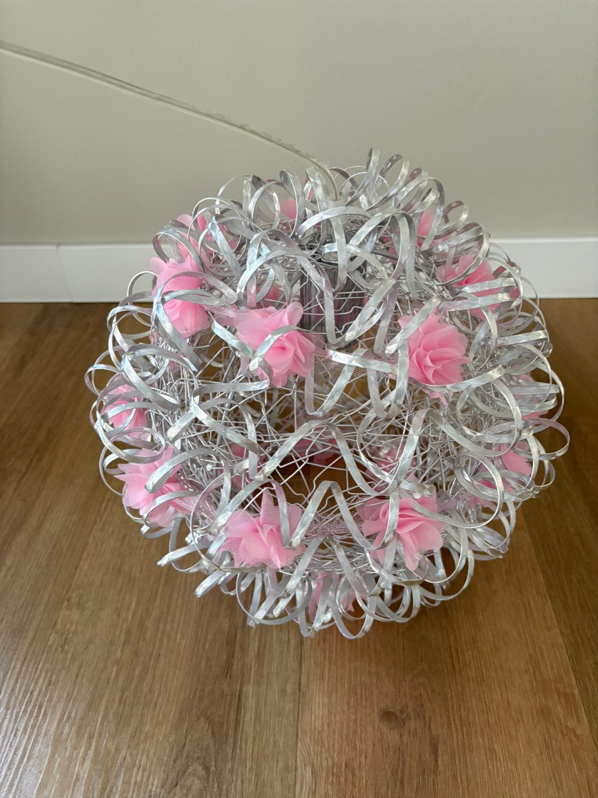 Hanglamp licht grijs met roze bloemen, Ophalen, Zo goed als nieuw