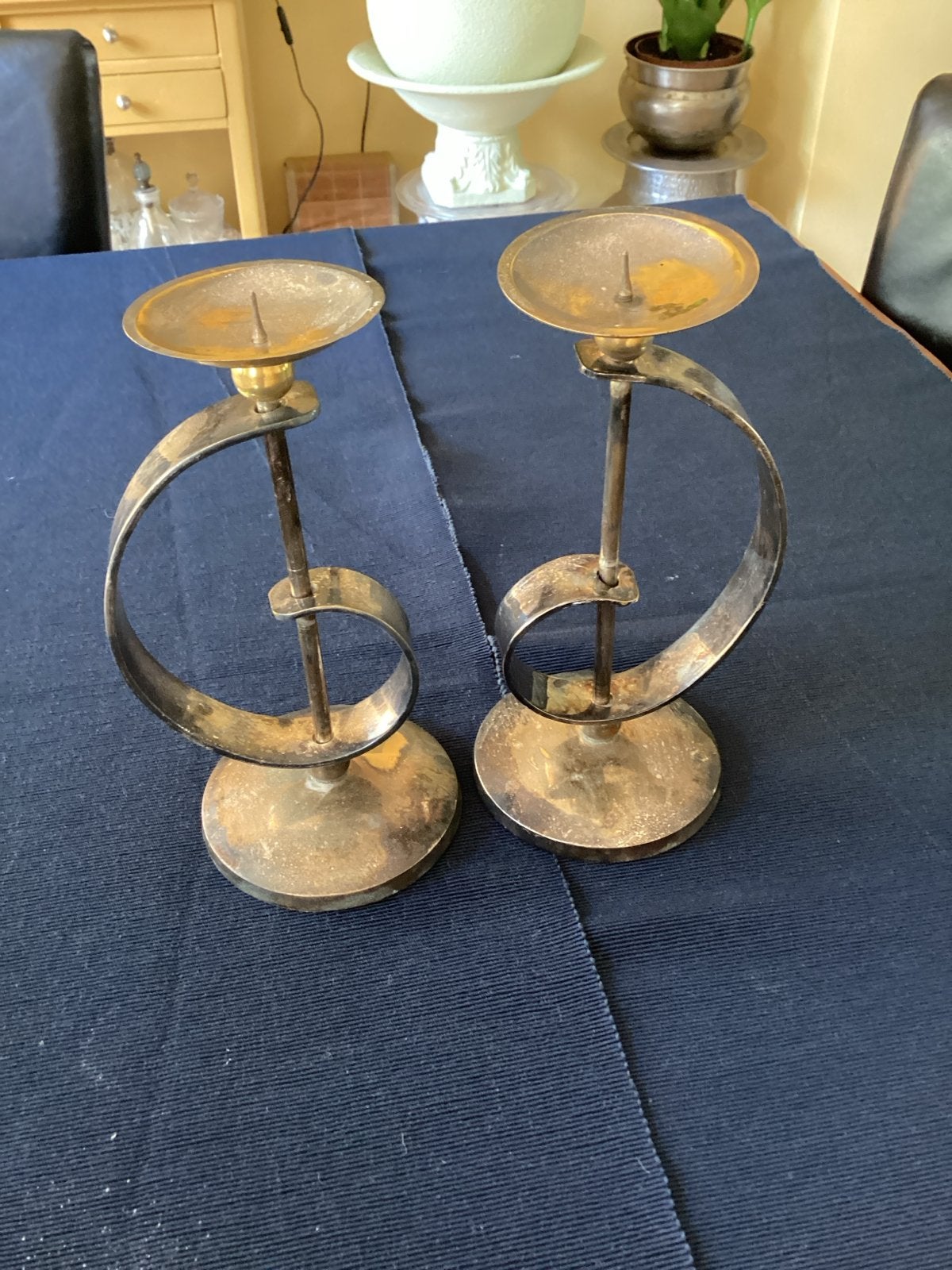 Set van 2 vintage messing kandelaars, Ophalen of Verzenden, Koper of Brons