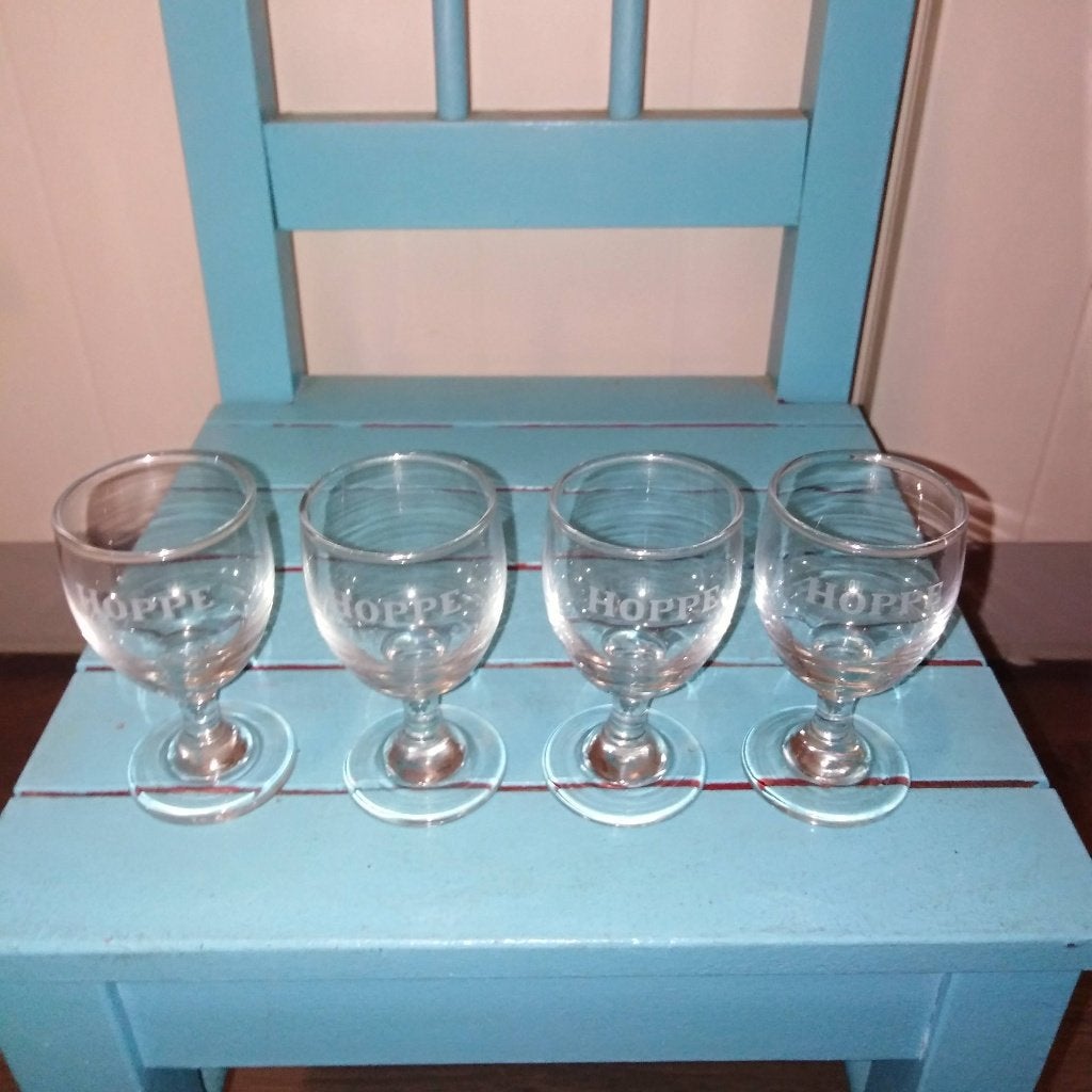 Hoppe jenever borrelglaasjes 4 stuks, Ophalen, Gebruikt, Borrel- of Shotglas