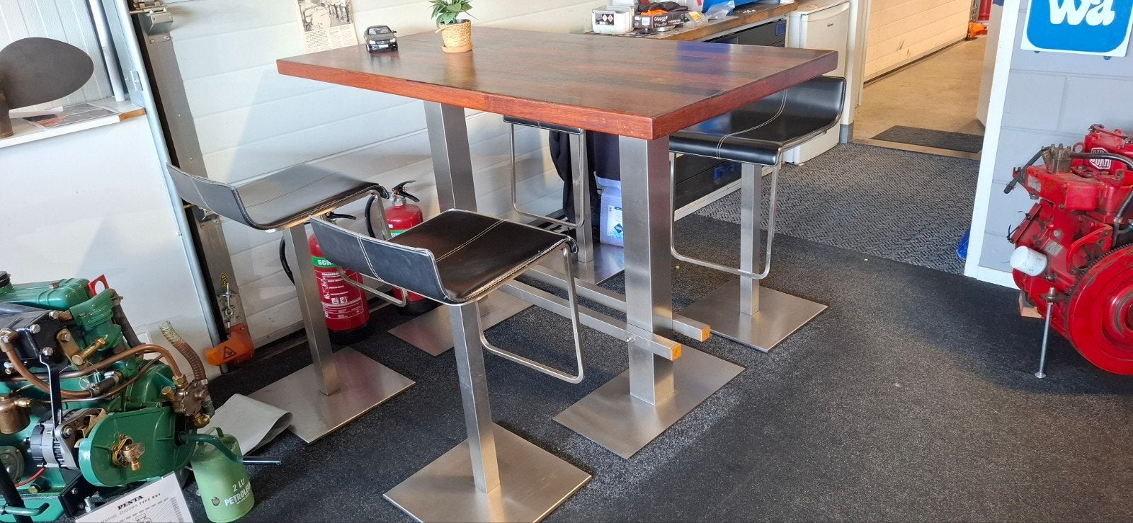 Stoere industriële bartafel / hoge tafel 160 x 80 cm, Ophalen, Gebruikt, Eettafel, 4 zitplaatsen