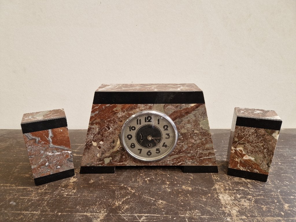 Prachtige marmeren pendule klok met 2 staanders, Ophalen of Verzenden