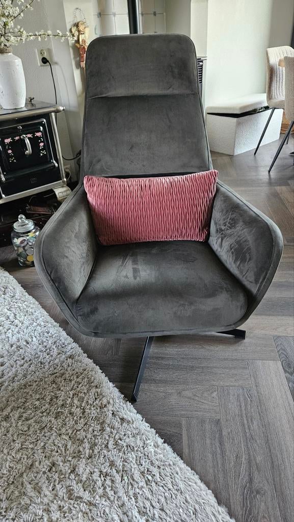 Fauteuil/relax stoel met hocker olijfgroen, Ophalen, 75 tot 100 cm, 50 tot 75 cm