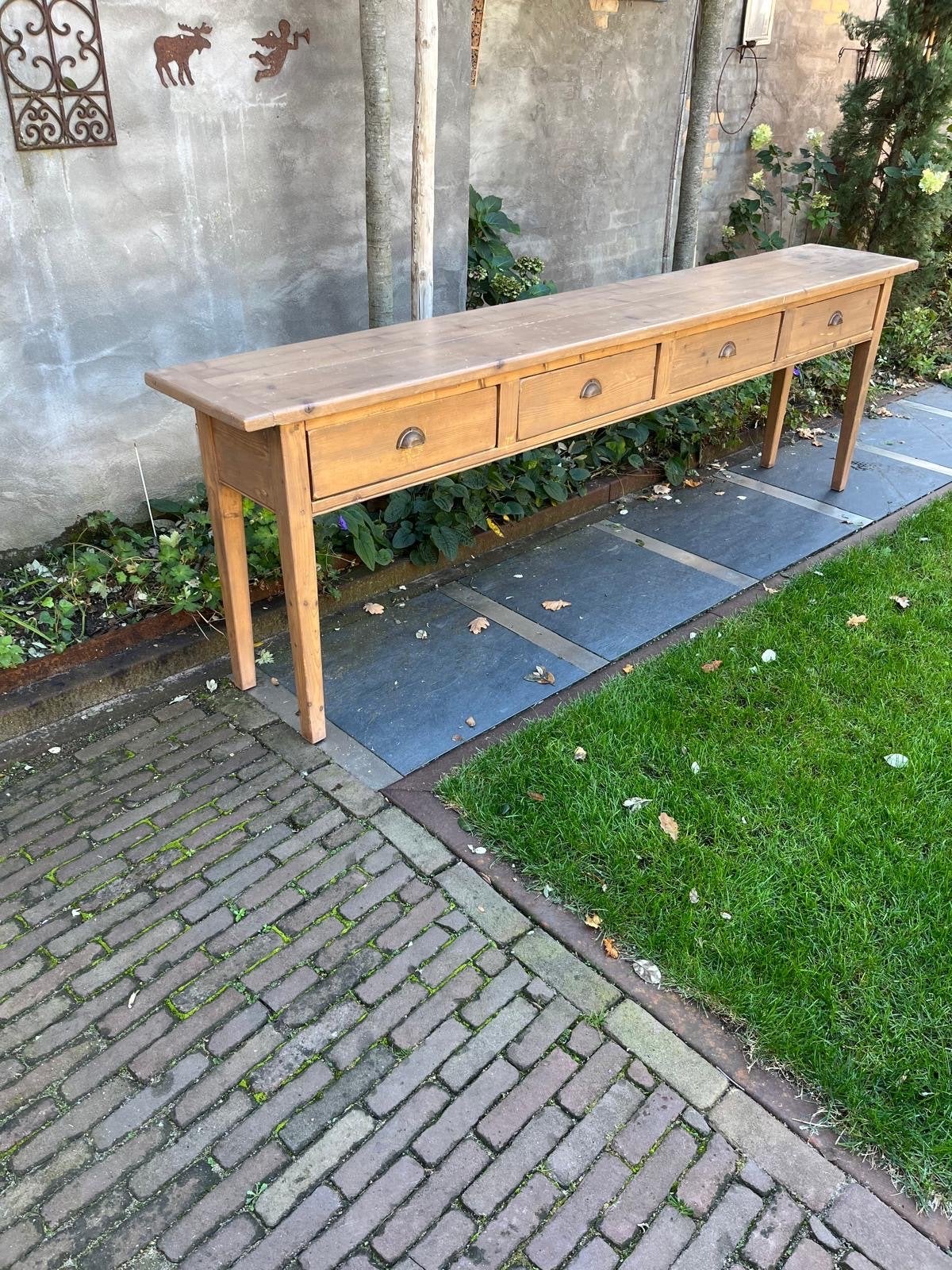 Lange houten sidetable met 4 lades - Vintage grenen, Ophalen