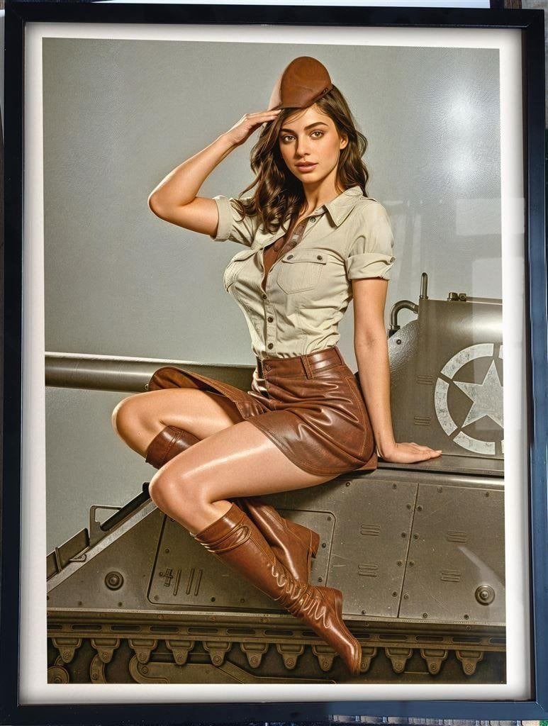 [Poster in Frame] Sexy Leger Pin Up USA WW2 Sherman Tank, Verzenden, Amerika, Foto of Poster