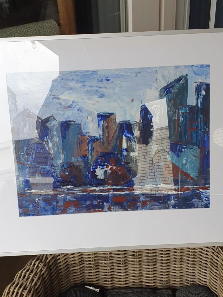 Abstract schilderij in lijst mooi kleuren, Ophalen of Verzenden