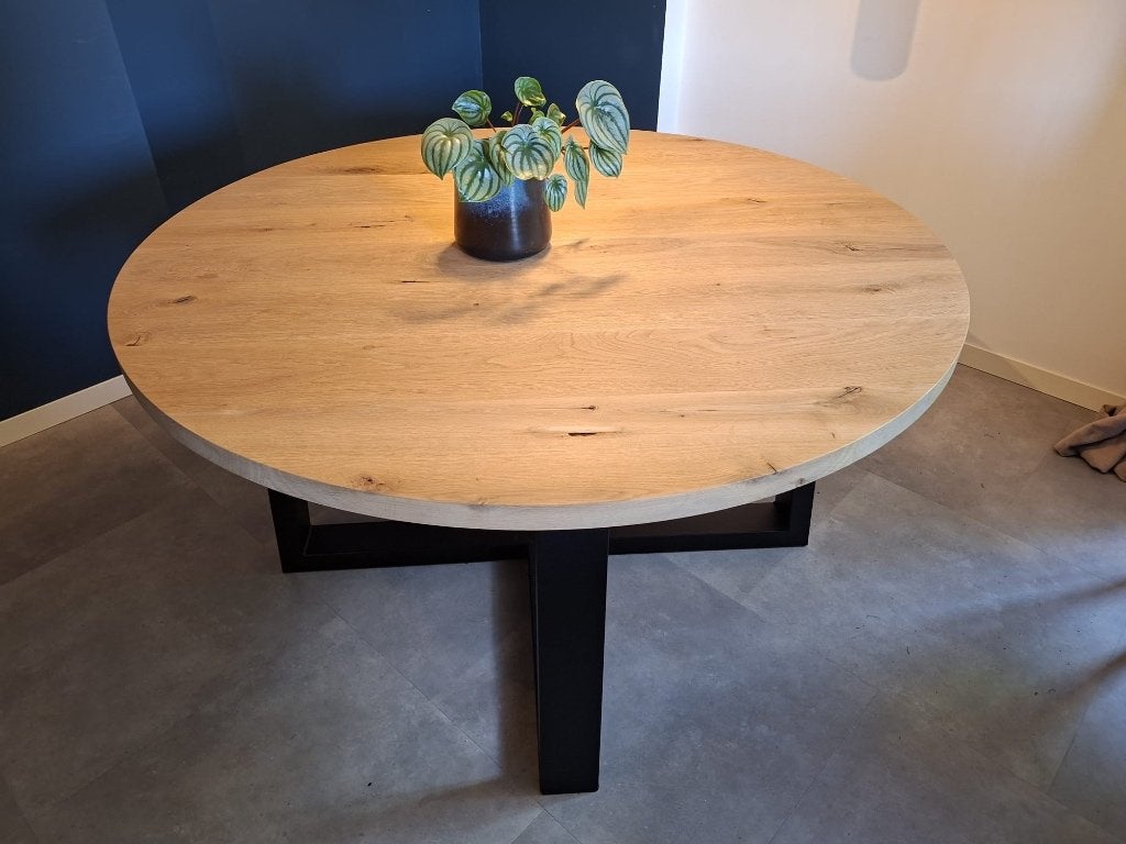 Ronde robuust eikenhout eettafel 140 cm, Ophalen, Nieuw, Vier personen, 100 tot 150 cm