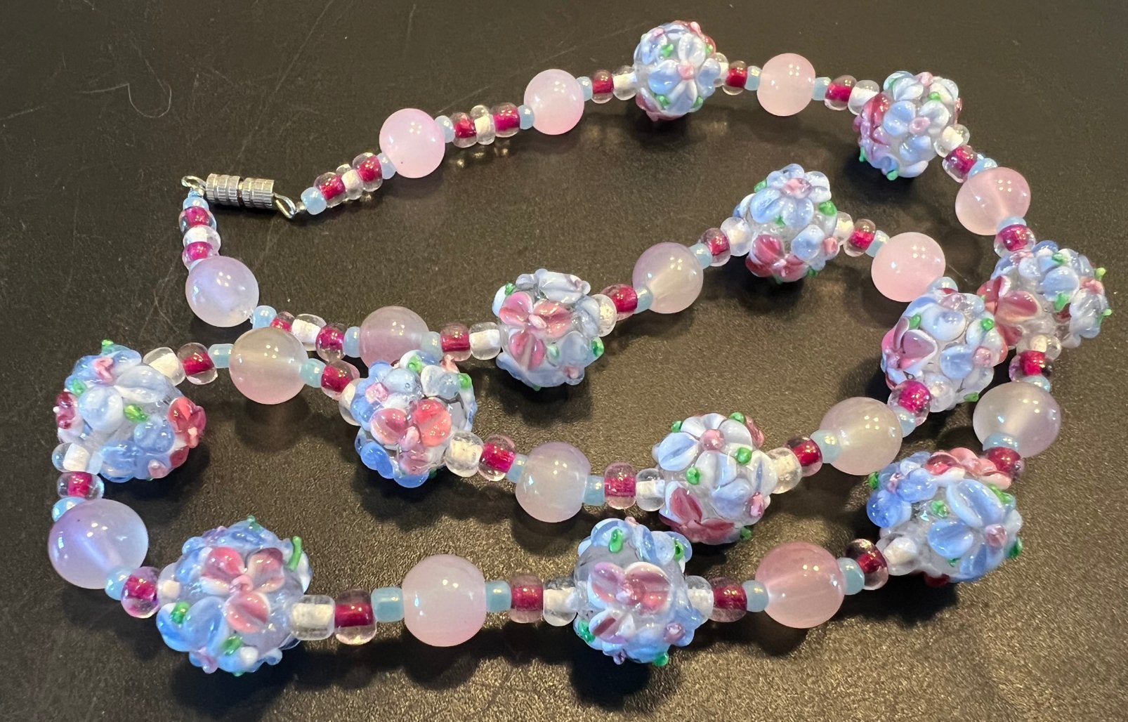 Mooie Murano stijl millefiori lampwork glaskralen ketting, Ophalen of Verzenden, Zo goed als nieuw, Blauw, Overige materialen
