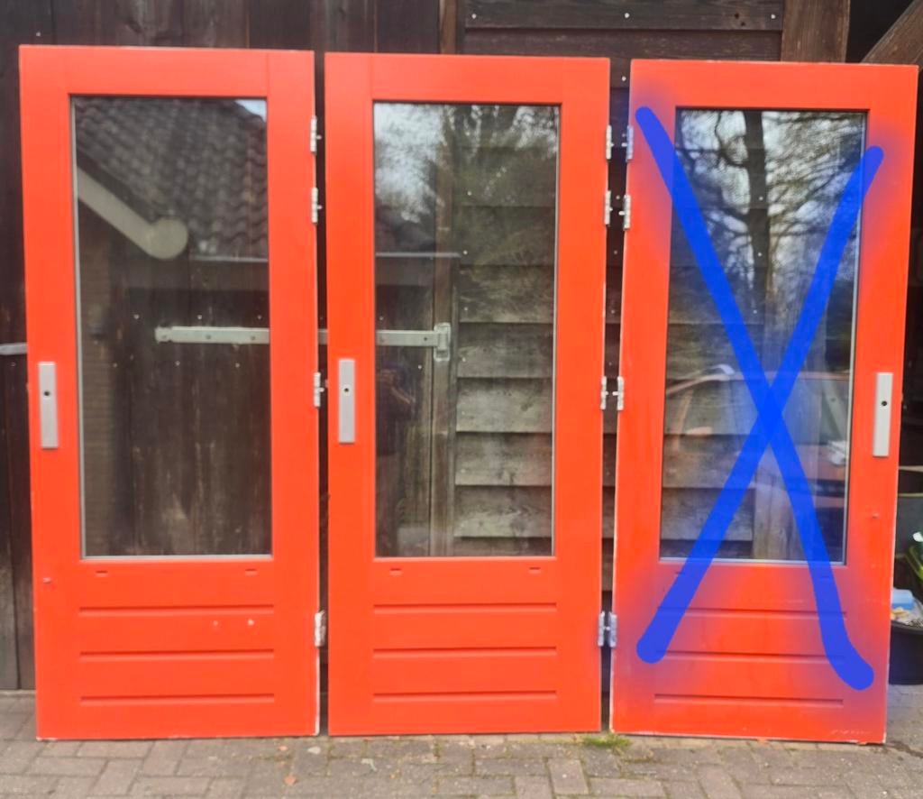 Nog 2x Hardhouten Buitendeur met dubbel glas en SKG2 keur, Doe-het-zelf en Verbouw, Ophalen, Gebruikt, 80 tot 100 cm, Buitendeur