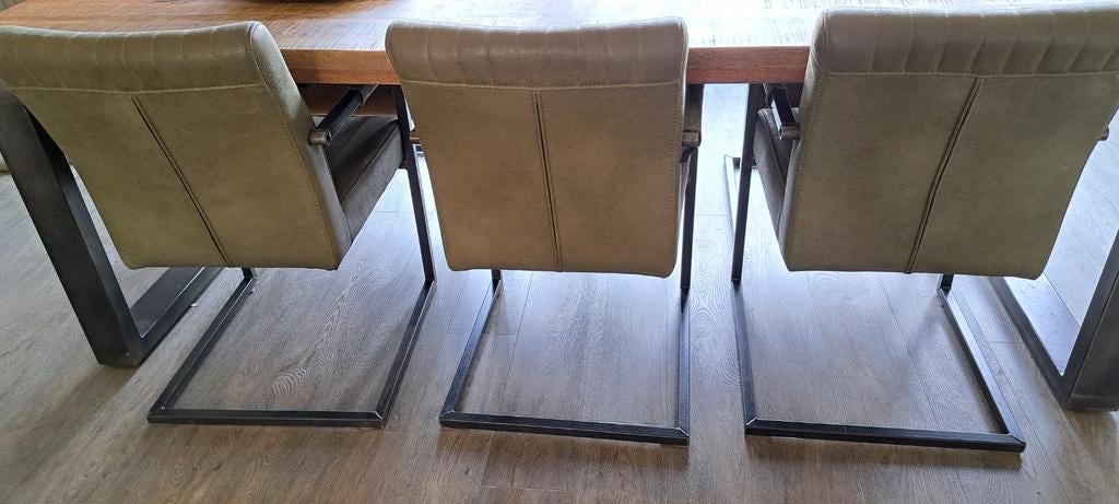 6 eetkamerstoelen lederlook (microvezel) olijfgroen/oker, Ophalen