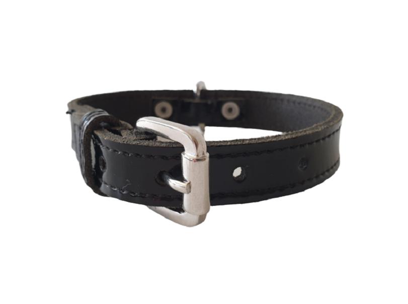ALOKÉ Laklederen Halsband Black S Nekomtrek 24-29 cm KOOPJE!, Ophalen of Verzenden, Handgemaakt, Nieuw