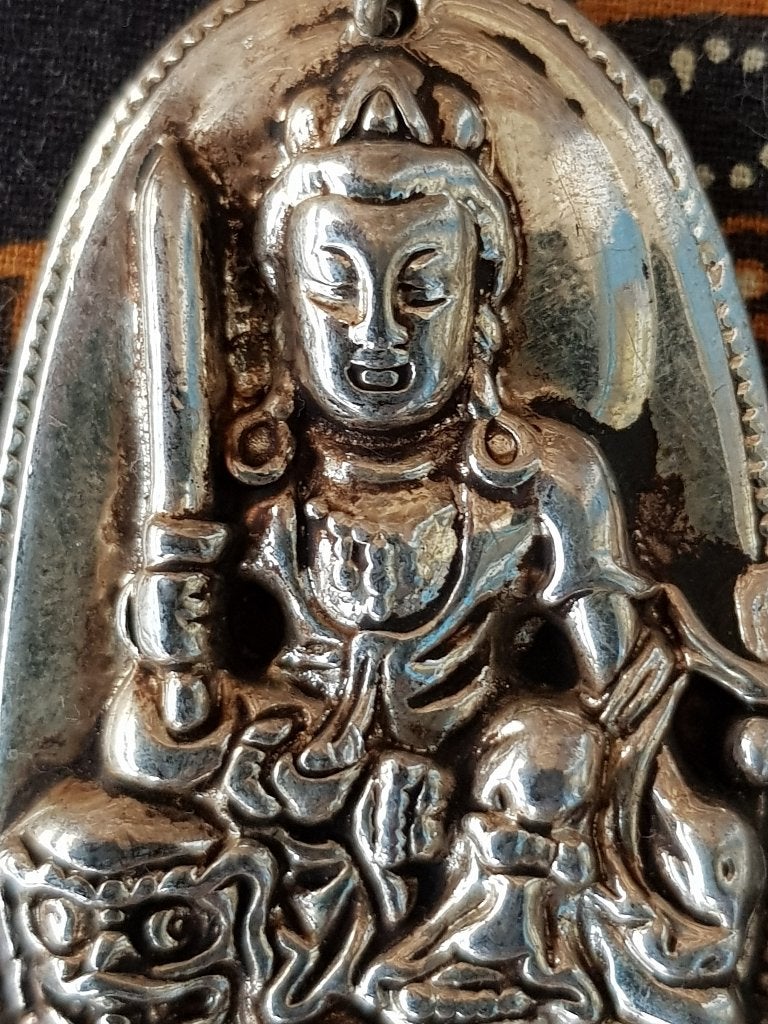 Mooie oude Oosterse Boeddha hanger van zilverbrons 6 cm., Ophalen of Verzenden