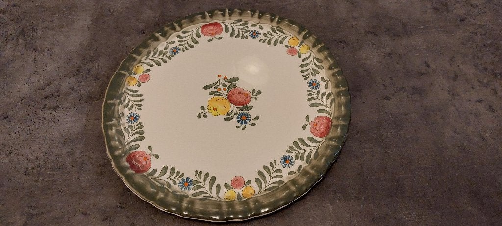 Brocante taartschaal met beschilderde bloemen, Ophalen of Verzenden