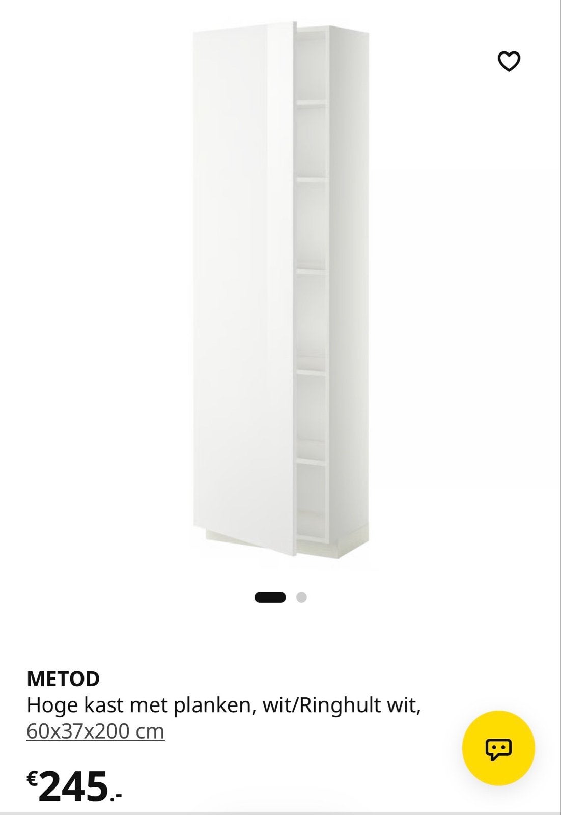 IKEA METOD kast met planken, hoogglans wit, 60x37x200 cm, Huis en Inrichting, Ophalen, 200 cm of meer, Wit, 50 tot 100 cm