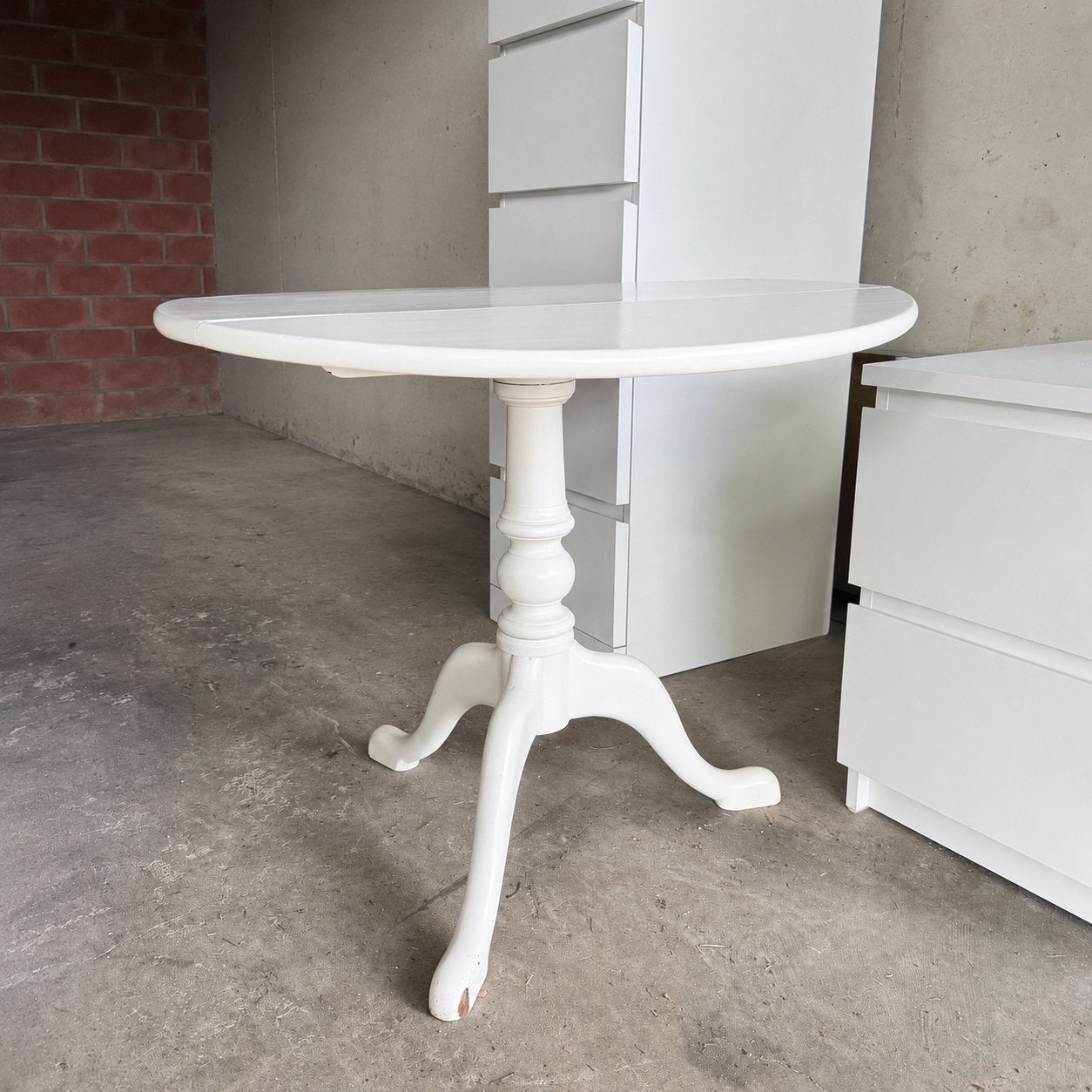 Ronde inklapbare bijzettafel van massief hout - wit, Ophalen, Gebruikt, Rond, 75 cm of meer