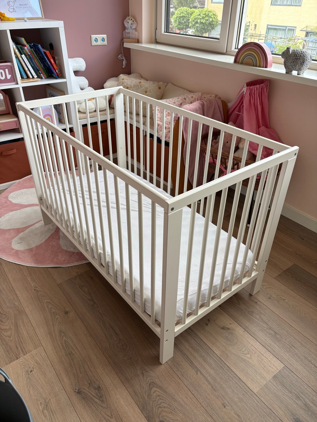 IKEA Gulliver babybedje - Wit, 60x120 cm, Ophalen, 70 tot 85 cm, 140 tot 160 cm, Zo goed als nieuw